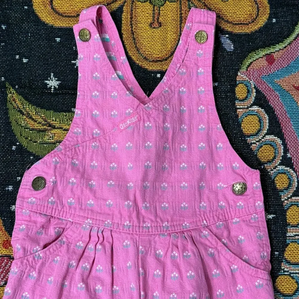 Vintage 90s OshKosh Vestbak Pink Floral Print Overalls One Piece Cottagecore 3T